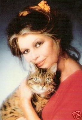 A lenda Brigitte Bardot com seu gato Bengal